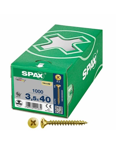 SPAX Yellox Z2 Screws 3.5 x 40 mm, 1000 pcs, Flat Head for Outdoor Applications
